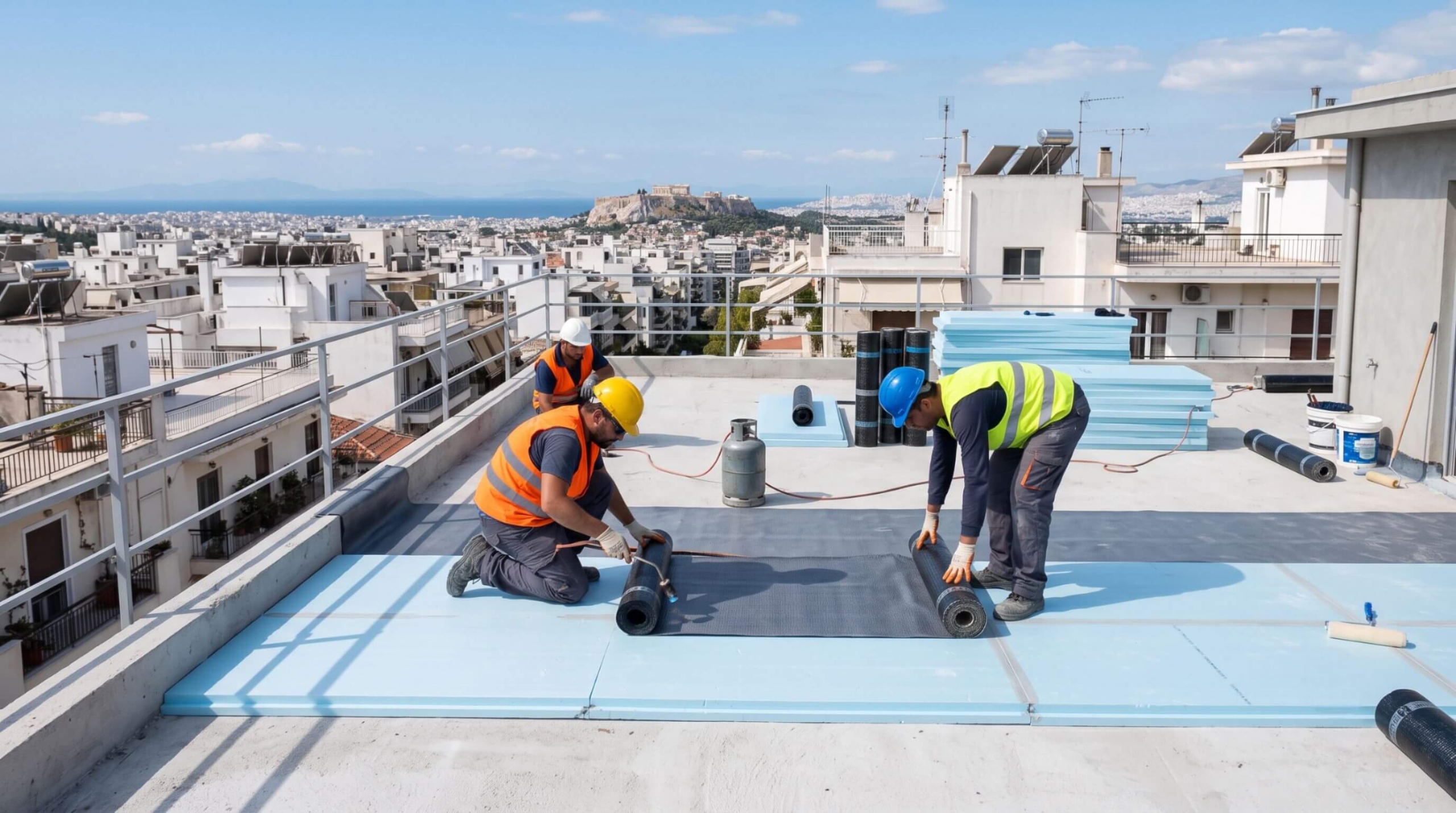 Εργασίες μόνωσης ταράτσας με θερμομονωτικά υλικά και στεγανοποίηση