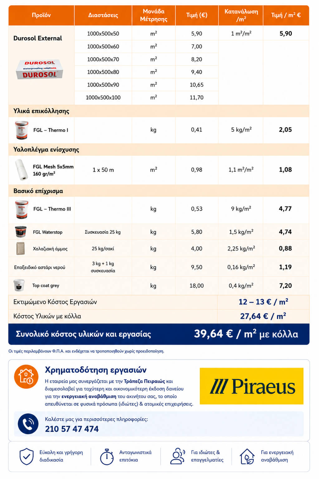 Τιμοκατάλογος υλικών και εργασίας Durosol Light Roof Plus
